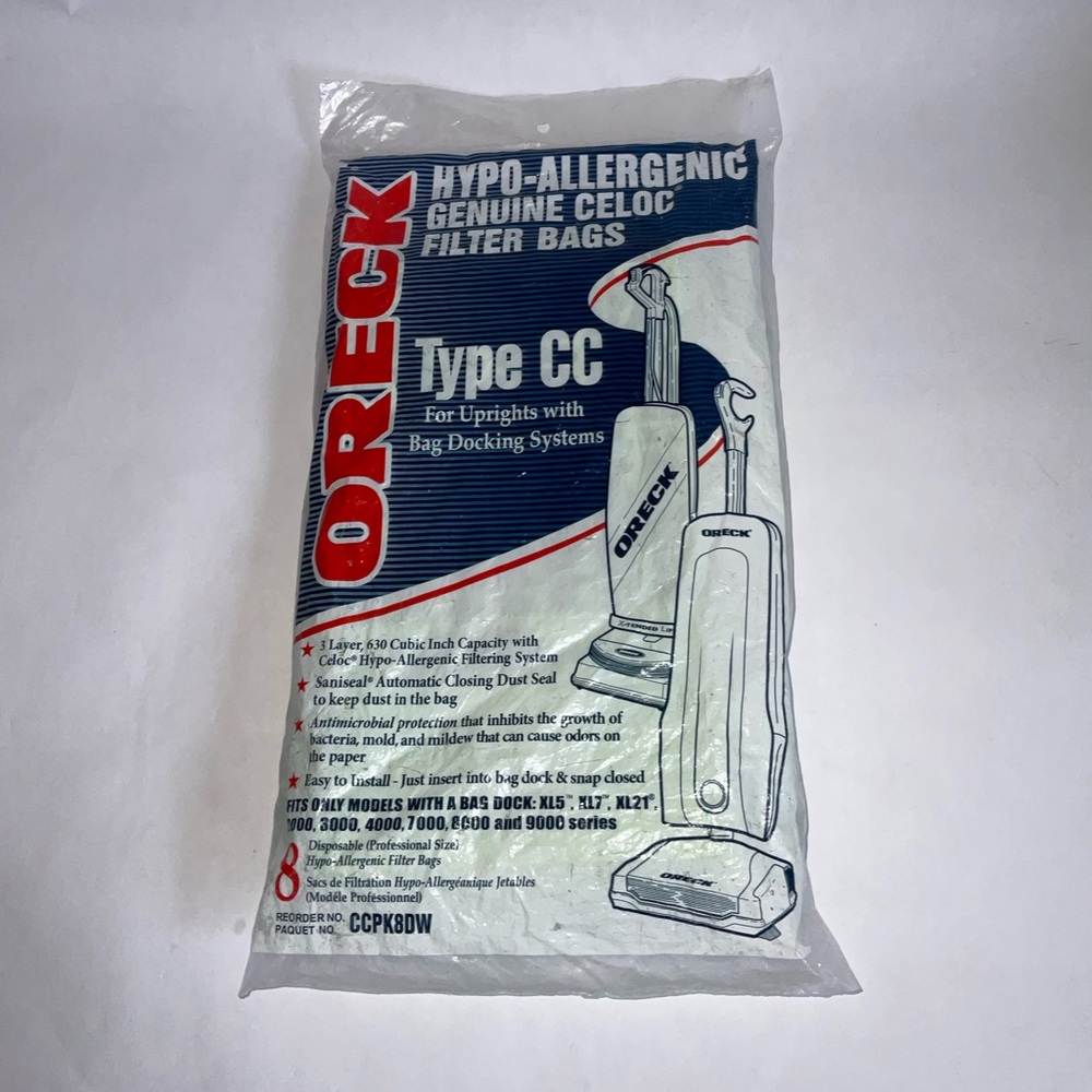 Pack of 8 Oreck, XL Type CC, Vacuum Filter Bags, CCPK8DW, 3 Layer, 630 Cubic In